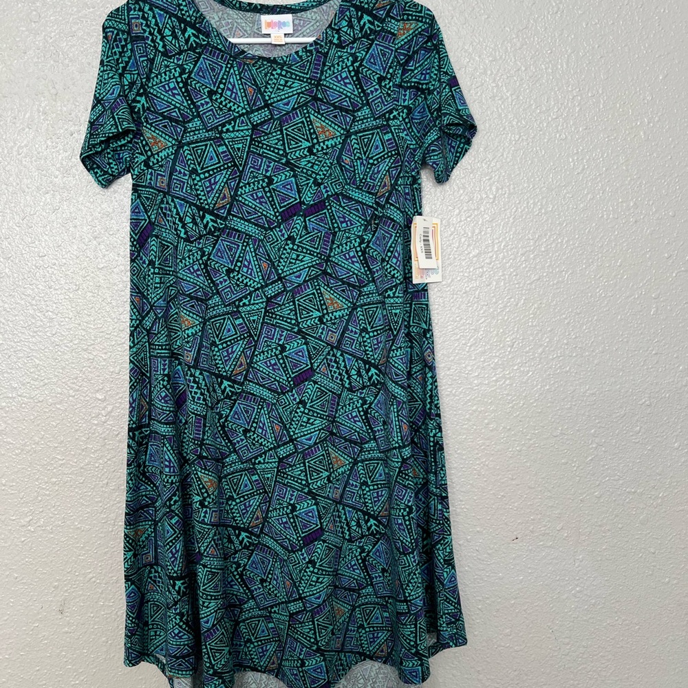 LuLaRoe Abstract Pattern Dress - Teal and Navy